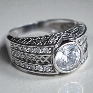 Sterling Silver 925 Celtic Cubic Zirconia Domed Openwork Ring Size 6 5.3g Irish
